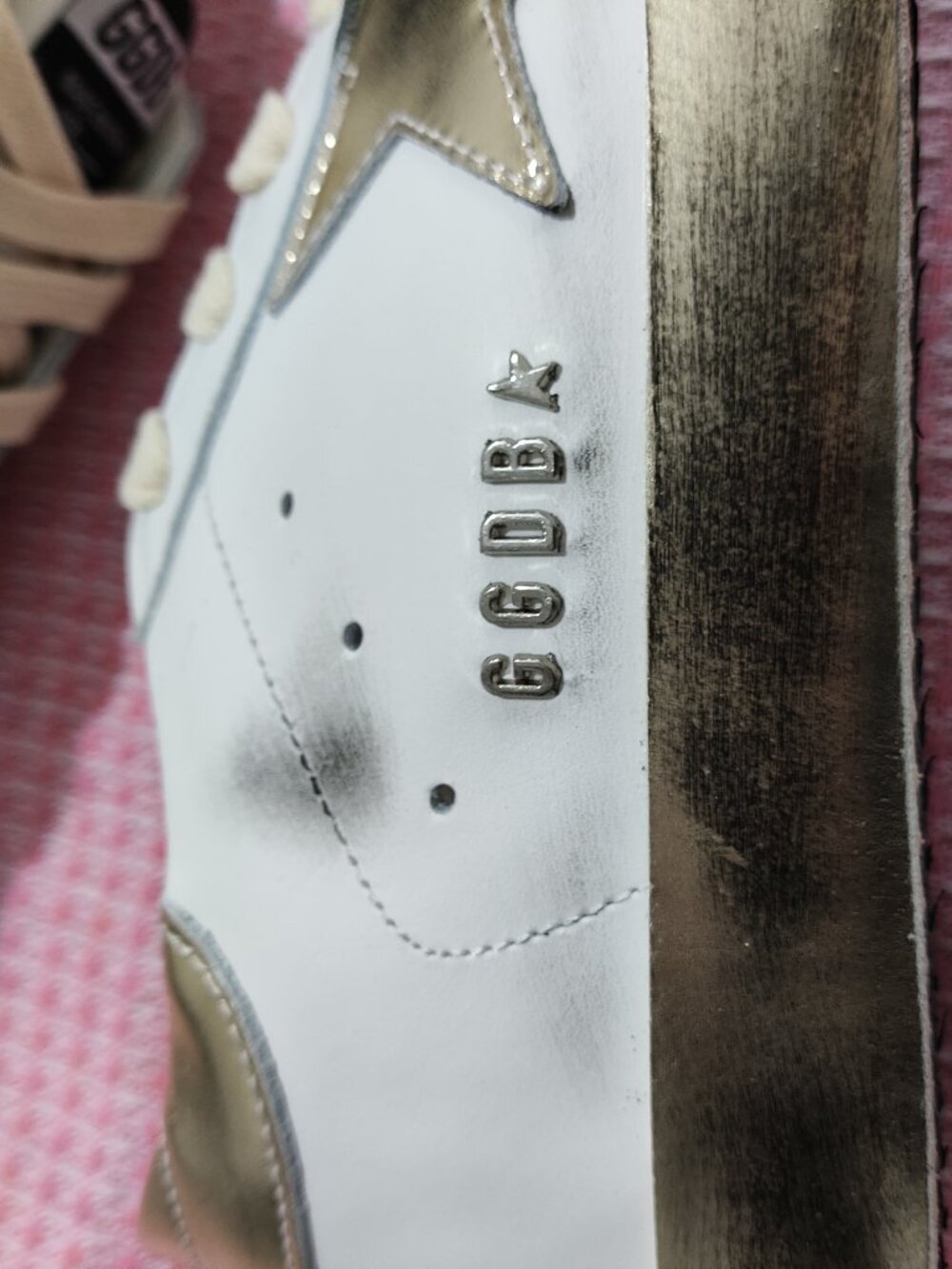 Golden Goose Distressed Metallic Gold Trim Super-Star Sneakers - Picture 5 of 8
